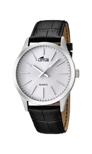 LOTUS Reloj Hombre Analógico de Cuero Negro - Movimiento de Cuarzo - Cristal Mineral de Alta Resistencia - Resistente al Agua 5 ATM Clásico 15961/1 Minimalist