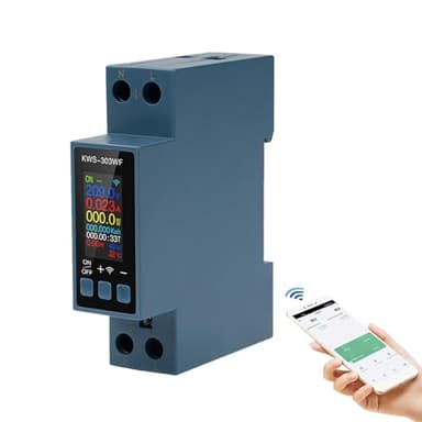 8 en 1 40A medidor de consumo electrico wifi 220V AC contador electrico wifi con sobretensión sobretemperatura sobrecorriente y protección contra fallos de alimentación (KWS-303 azul)