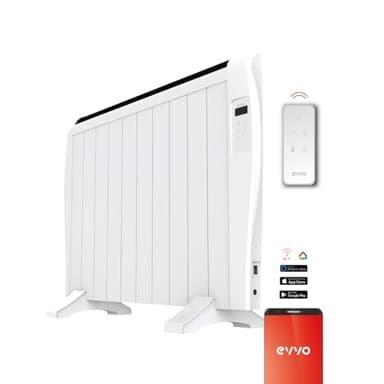 Radiador Emisor Térmico EVVO C10 Blanco, 1500W, hasta 20m2, Instalación Suelo o Pared, Control por Voz, Google Home,10 elementos, Bloqueo infantil, Wifi, Control remoto, Temporizador