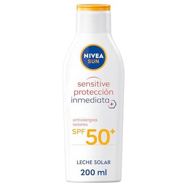 NIVEA SUN Sensitive Protección Inmediata Antialergias Solares Leche Solar FP 50+ (1 x 200 ml), protector solar no graso para piel sensible, crema solar 50 resistente al agua