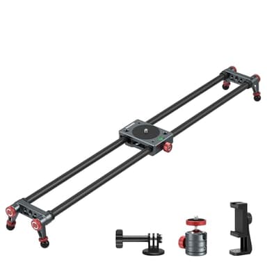 NEEWER - Deslizador de cámara de Fibra de Carbono, 60 cm con rótula de 360 °/Pinza para teléfono/Soporte de cámara de acción, Carril Dolly Rail con 4 rodamientos y pie, Compatible con GoPro Insta360
