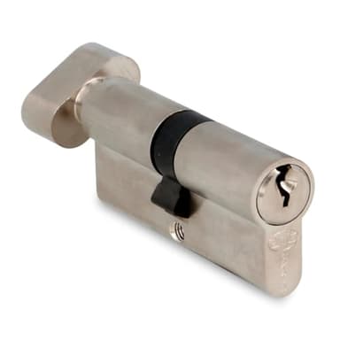 Amig - Cilindro de seguridad con muletilla - Cerradura para puertas - Bombín de Alta Seguridad - Incluye 3 llaves - Leva Larga - Plateado - Medidas: 70 (35-35 mm)