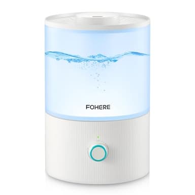 FOHERE Humidificadores para dormitorios, humidificador 3.2L de llenado superior para habitaciones de bebés y plantas, difusor de aceites esenciales 2 en 1 con luz de 7 colores, silencioso, blanco