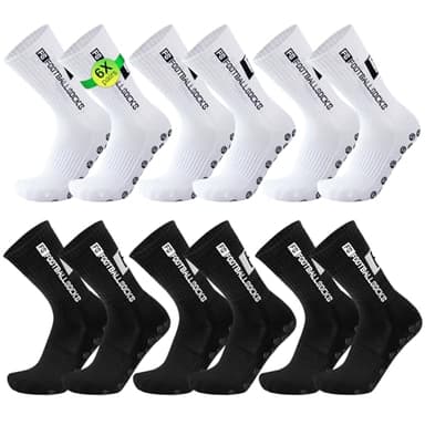 YnewL 6 Pares Calcetines Antideslizantes Hombre, 39-46 Calcetines Antideslizantes Futbol, Algodón Resistente al Desgaste, Medias Cortadas Futbol(Blanco, Negro)