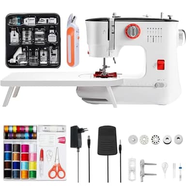 Máquina de coser eléctrica mini, 12 puntadas con mesa de extensión, 519 máquinas de coser sencillas para principiantes y niños, 30,5 x 13,0 x 25,5 cm