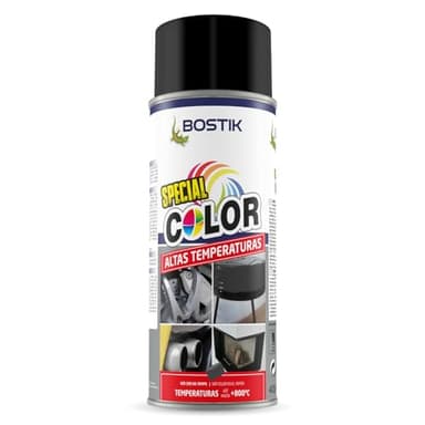 Bostik ALTAS TEMPERATURAS AT800 Negro, RAL 9005, Spray de Pintura, Acabado Mate, Hasta 800ºC, Seca en 5 Minutos, Alto Poder de Cubrición, Interior y Exterior, Bote 400 ml