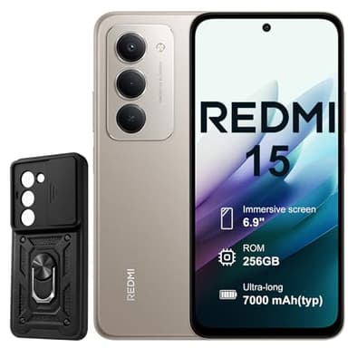 XIAOMI Redmi 15 4G 8+256GB Smartphone – Batería 7000mAh | Pantalla 6.9" FHD+ 120Hz | Snapdragon 685 | Cámara Dual 50MP | Carga Rápida 33W | Diseño Quad-Curve | con Funda (Gris)