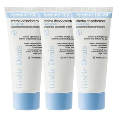 GISÈLE DENIS - Desodorante en Crema sin Perfume, 3x100 ml, Unisex, Triple Efecto, sin Alcohol, Regula Transpiración, Evita Mal Olor, Hidrata y Protege la Piel, Fórmula Vegana