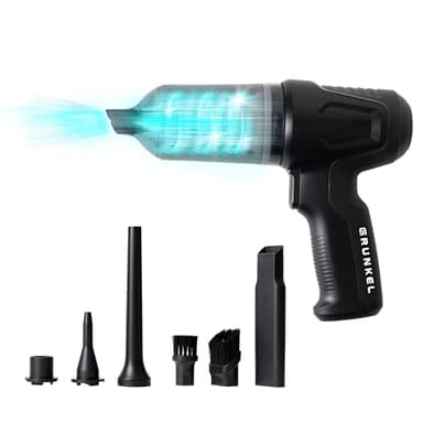 Grunkel - Mini Aspiradora de Coche - CARFORCE2 con Filtro HEPA x 2 y Accesorios -12KPA (Potencia de aspiración) y bateria Recargable por USB