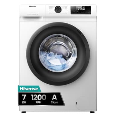 Hisense WFQP701219VM - Lavadora, Clase A, 7 Kg, 1200 rpm, Alto 84.5 cm x Ancho 59.5 cm, Blanco