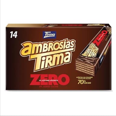 Tirma Ambrosía Zero Chocolate Negro 70% Cacao 301g | Barquillos Rellenos de Crema de Cacao sin Azúcares Añadidos | Apto para Diabéticos y Dieta Keto | 14 Unidades