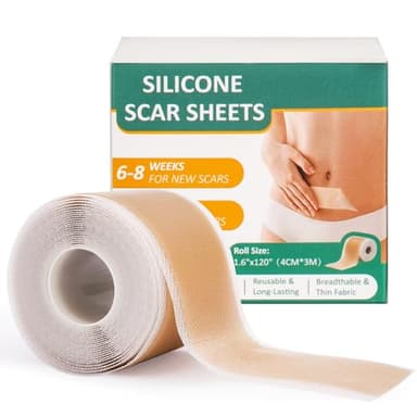 Jewan Hojas de Silicona para Cicatrices, Silicona Scar Sheets para Cesárea,Cirugía,Quemaduras,Queloides,Acné,Etc, Eficaz de Cicatrices(4cmx300cm) para cicatrices que se desvanecen, No Médico Use