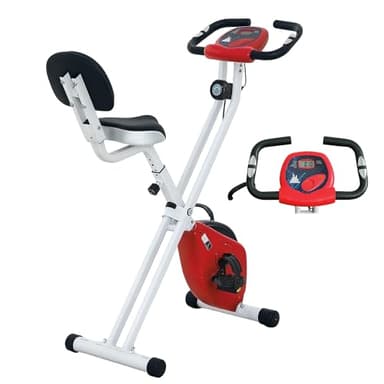 Bicicleta estática plegable HOMCOM - Colaboración Aosom.fr x FFHandball - 8 niveles de resistencia magnética con respaldo ajustable pantalla LCD multifunción sensor rojo de frecuencia cardíaca