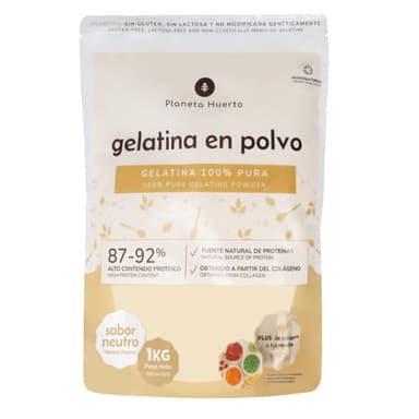 PLANETA HUERTO | Gelatina Neutra en Polvo 1 Kg, Alta Capacidad Gelificante, Sin Gluten ni Azúcares - Gelatina Fuente Natural de Colágeno y Proteína Pura