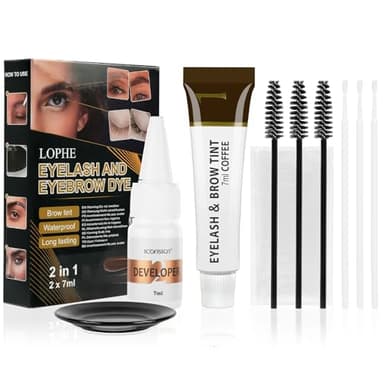 LOPHE Kit de Tinte de Cejas y Pestañas, 2 en 1 Máscara de Cejas de Larga Duración, Gel para Teñir Pestañas Profesional con Cepillo Cejas, Tinte de Pestañas Semipermanente (Marrón)