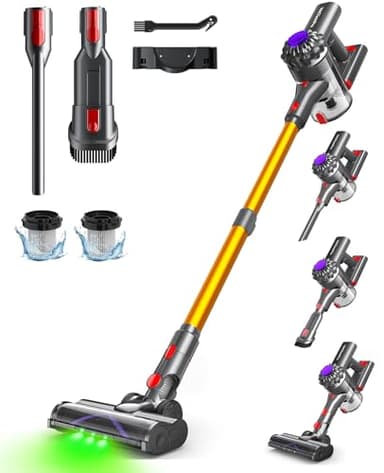 VACTechPro V15 Aspiradora sin Cable,35kPa Aspirador de Mano,6 en 1 Inalámbrica con 35minutos de autonomía y batería extraíble,Aspirador Escoba Ideal para Pelo de Mascota/Alfombra/Suelo Duro&Oro