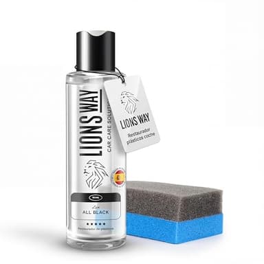LionsWay: Restaurador de Plásticos Coche y Moto. Potente Gel Renovador e Hidratador. No Oleoso, Efecto Seco y Duradero. Ideal para Plásticos De Interior y Exterior. (150ml + Esponja)