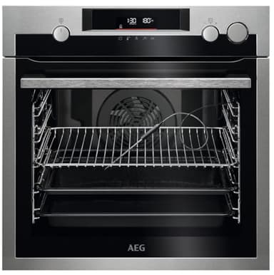 AEG BPE577161M Horno Eléctrico Multifunción, 72 L, Limpieza Pirolítico, Integrable, Sonda Térmica, Función a Vapor, Display LCD Táctil, Ventilador XXL, Inox Antihuellas, Clase A+, Fabricado en DE