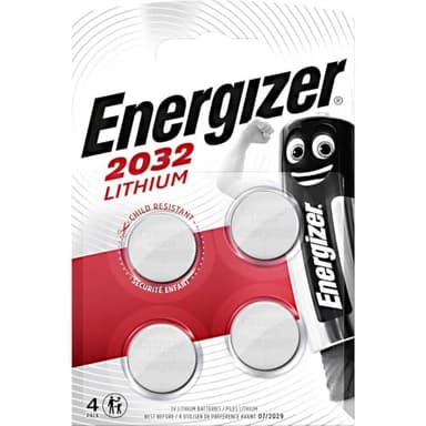 Energizer Pilas CR2032 (Paquete de 4) - Baterías de Botón 3V Litio - para AirTag, Llaves remotas, Dispositivos domésticos, Deportivos y médicos - Embalaje Seguro - 10 años de Almacenamiento