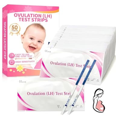 50 Piezas Test de Ovulación, Pruebas de Ovulación, Tiras Ovulacion Sensibles 25 miu/ml, Prueba de Fertilidad Familiar Femenina, Conoce sus días más fértiles, Envueltas Individualmente Selladas, Blanco