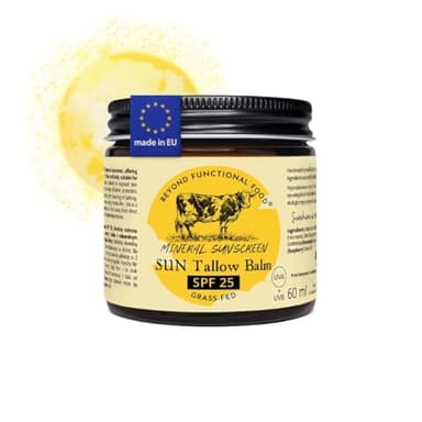 Beyond Functional Food SUN Beef Tallow Crema Solar Facial - SPF25 - Natural Protector Solar Natural con Óxido de Zinc no-nano - Sin Toxicos - Sunscreen sin Quimicos - 60 ml