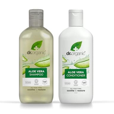 Dr Organic Champú ni acondicionador sin Sulfatos ni Parabenos de Aloe Vera 265 ml x2 | Calmante e Hidratante para Todo Tipo de Cabello, Shampoo Natural, Vegano y Orgánico