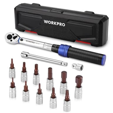 WORKPRO Llave Dinamometrica de 1/4", ±3% Alta Precisión, 2-26 N·m, Juego de Dinamometrica de 14 Piezas, Llave Carraca de 72 Dientes, con Barra de Extensión, para Coche, Bicicleta y Moto