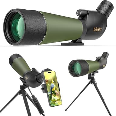 Gosky Alcance actualizado de 20-60 x 80 Pulgadas con trípode y Bolsa de Transporte y Adaptador para Smartphone, telescopio en ángulo BAK4, Alcance Impermeable para Tiro al Objetivo, Caza, observación