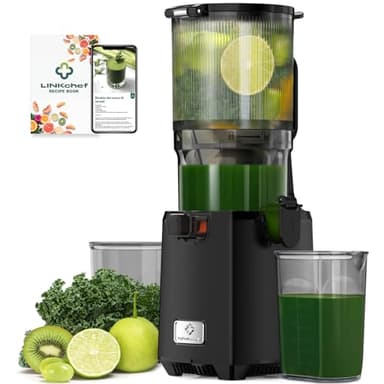 LINKChef Extractor de Zumos y Verduras, Exprimidor lento de masticación, canal de alimentación de 130mm Calibre, jugo de prensa en frío de 1,8L Licuadora para Verduras y Frutas, 250 W
