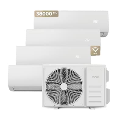 EVVO Aire Acondicionado Split CLIMA Multi 4x1, Conectividad WiFi, Eficiencia A++, Sistema inverter, Bomba de Calor, Deshumidificador, Control Remoto, Blanco, 9000 + 9000 + 9000 + 12000 BTU