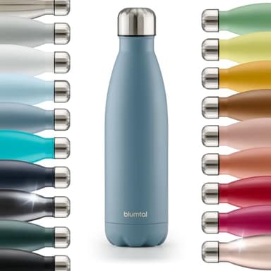Blumtal Botella isotérmica Charles – Botella de 750 ml – Botella de acero inoxidable sin BPA fría y caliente – Contenedor térmico de metal– Botella de agua – Botella isotérmica de 750 ml – Azul-gris