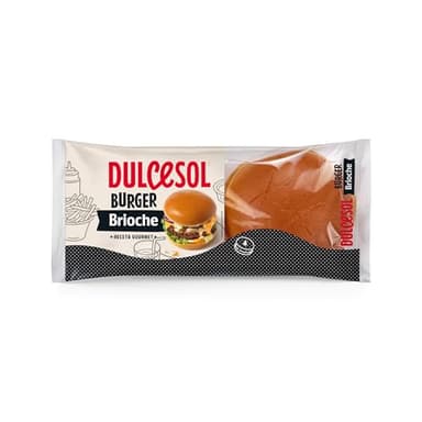 Dulcesol - Burger Brioche - Pan de Hamburguesa Gourmet de Textura Tierna y Sabor Dulce, Pack de 4 Unidades - Bolsa 340 g