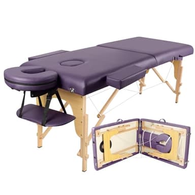 Higliocas Mesa de masaje portátil para pestañas, cama de masaje plegable de madera de 2 zonas con bolsa tejida para tatuajes, depilación con cera, spa y terapia física