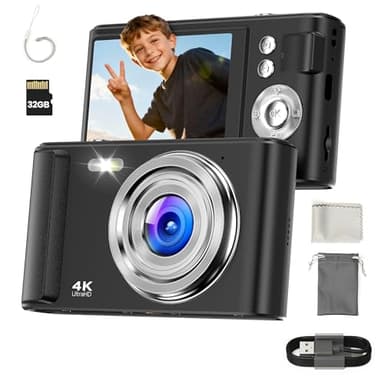 Camara de Fotos Digital 4K Compacta: 48MP Cámara Adolescentes 16X Zoom con Tarjeta 32GB - Camara de Fotos Digital Enfoque Automático - Videocamara para Principiantes Niños - Regalo Comunion Infantil