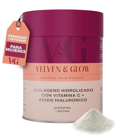 Colageno Hidrolizado con Vitamina C + Acido Hialuronico + Biotina + Queratina 300g Polvo Sin Sabor Piel Cara Articulaciones Cabello Uñas Peptidos Alta Absorcion Collagen Peptides Powder Velven & Glow