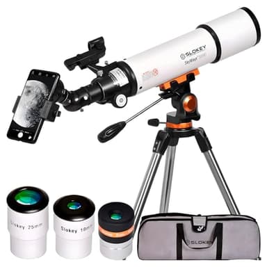 Slokey 50080 Telescopio Terrestre y Astronómico Refractor 25x-250x - Telescopio Portátil 80 mm para Niños y Principiantes - Observación de Estrellas Luna, Planetas, Incluye Trípode de Acero Inoxidable