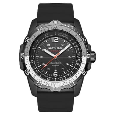 NORTH EDGE Relojes de hombre con energía solar correas de silicona militar impermeable ejército deportes táctico relojes minimalistas, Negro , Correa
