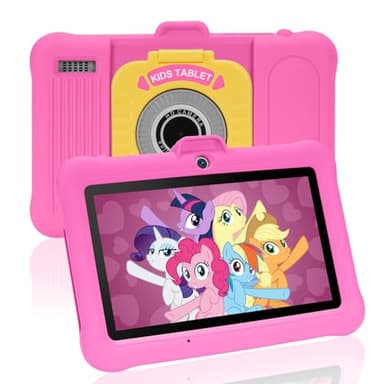 TABTIVI Tableta para niños de 7 Pulgadas, RAM 3+5 GB, ROM 64 GB (Tarjeta TF 128 GB), Android, Software para niños preinstalado, Funda Protectora Anti-rayones, Rosa