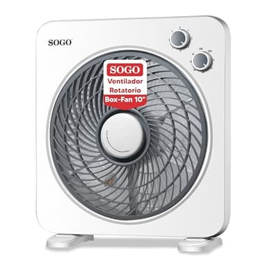 SOGO Ventilador Rotatorio Box-Fan 10" Con Temporizador 60 Minutos - Ventilador Compacto Bajo Ruido Para Dormitorio - 3 Velocidades - Rejilla Giratoria Multidireccional