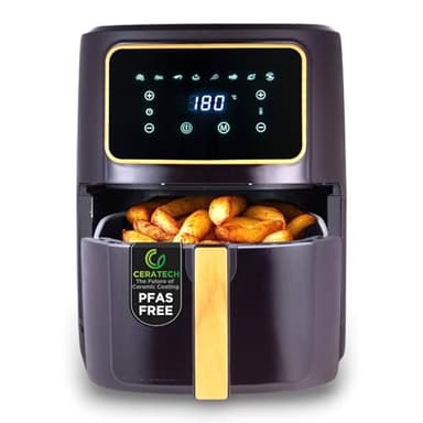 Freidora de aire de 1800W y 6,9L con 8 programas de cocción, revestimiento cerámico y ajuste de temperatura Bergner
