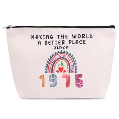 Regalo de Cumpleaños para Mujer, Lino Bolsas de Maquillaje de Viaje 1975 Regalos de Cumpleaños de 50 Años Bolsa de Cosméticos Bolsa de Almacenamiento con Cremallera para Mamá Mejores Amigas