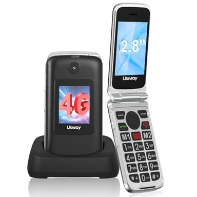 4G Telefono Movil para Mayores Libre con Teclas Grandes, Doble Ranura SIM, Fácil De Usar Teléfono Móvil Personas Mayores con Gran Pantalla de 2,8, Botón SOS,Cable USB C,Batería 1200mah,Base Cargadora
