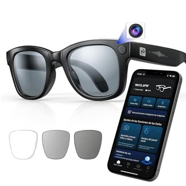 smartia – Gafas Inteligentes con cámara, App incluida español, Gafas Bluetooth Manos Libres con IA GPT 5 integrada por Voz, Smart Glasses fotocromáticas y Traducción en 20 Idiomas, cámara de 33 MP 4K