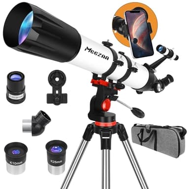 MEEZAA Telescopio, Telescopio Astronómico Adultos Profesionales Ultra Potente 32X-240X, 90/800mm Telescopios Refractor para Niños y Principiantes con Trípode y Adaptador de Teléfono Observer la Luna