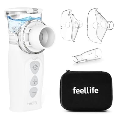 FEELLIFE Nebulizador Portatil Tipo-C Ricaricabile, AIRPRO VIII Nebulizador Adultos y Bebe Tasa de Atomización Ajustable, Nebulizador Silencioso para Alivio de la tos, Rinitis y Síntomas Respiratorios