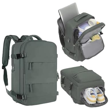 Mi Ko Mi Ka Mochila de Viaje Grande: Resistente al Agua, con Compartimento para Zapatos Separado, Puerto de Carga USB y Diseño Multifuncional Antirrobo. 2210 (Verde)