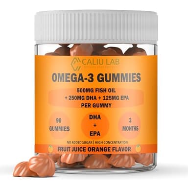 CALIU GUMMY | Gominolas Omega-3 | 500 mg Aceite de Pescado + 250 mg DHA + 125 mg EPA | 90 Gomas | Sabor a Naranja | Suplemento Omega 3 Alta Concentración, Ácidos Grasos | Corazón, Cerebro y Vista