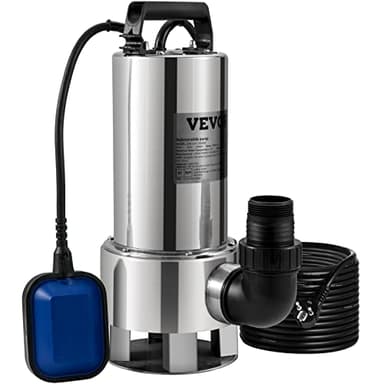 VEVOR Bomba Sumergible de Aguas Residuales 1300W 1,75HP Bomba de Agua Sumergible Flujo Máximo de 333,3L/min Bomba de Agua Sucia Elevación Máxima de 11m para Bombear Agua de Piscinas, Sótanos, Estanque