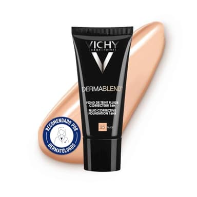 Vichy Base de Maquillaje Fluida Correctora, Alta Cobertura durante 16 horas, Disimula las Imperfecciones, Acabado Mate, Para Todo Tipo de Pieles, Dermablend, Tono: 25 Nude, 30 ml