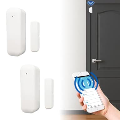LED ATOMANT Pack 2X Sensor Apertura Puerta WiFi y Ventana Inteligente con Aviso movil, Detector Puerta Abierta Compatible con Alexa y Google Home